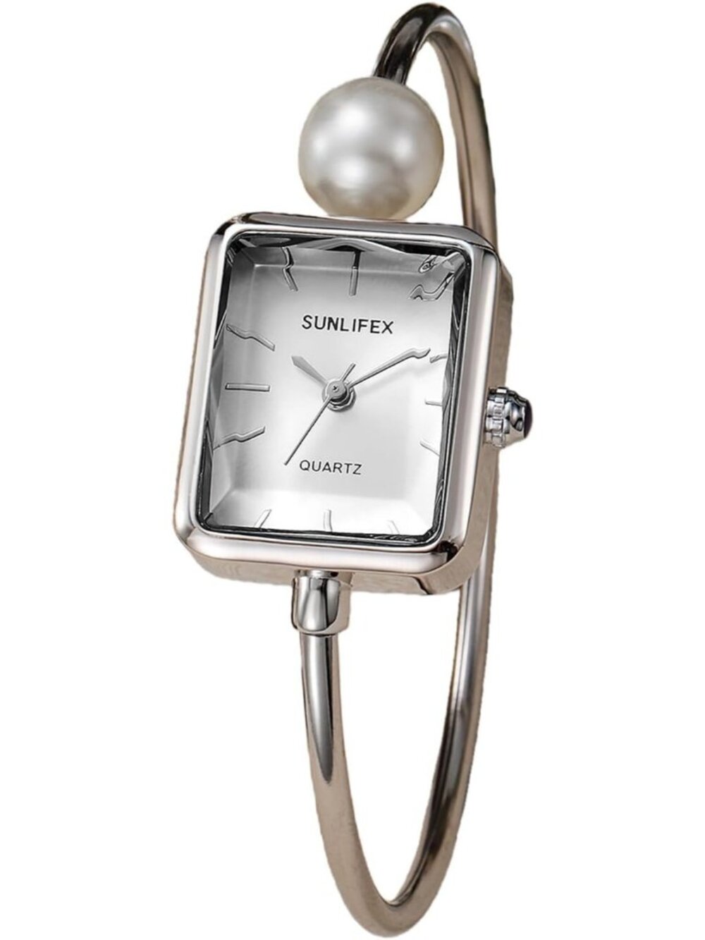 Women's Silver White Bracelet Square Easy Read Dial Dainty Elegant Cuff Watch
